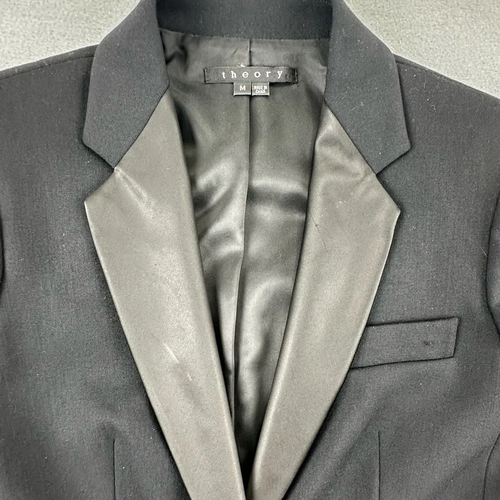 Theory Women’s High-Shine Lapel Wool Blend Blazer Size M Black EUC